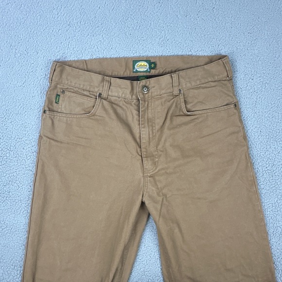 Cabela's Lined Canvas Work Pants Men 38x36 Beige 5-Pocket Outdoor Hiking - Picture 11 of 16